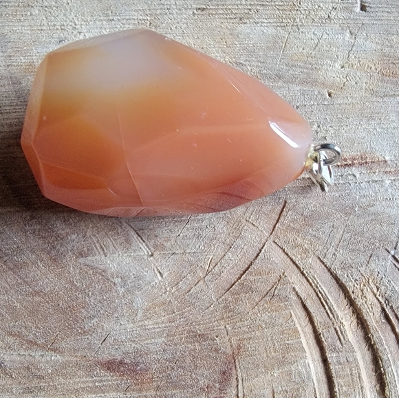 Vintage Apricote Agate Pendant On 925 Sterling Silver Bale - Picture 2 of 4
